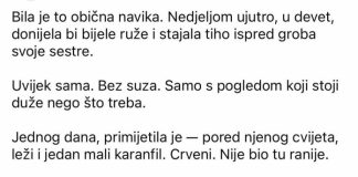 “Pet godina je dolazila na isti grob. A onda je jednog dana primijetila da neko ostavlja cvijet pored njenog.”