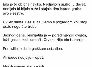 “Pet godina je dolazila na isti grob. A onda je jednog dana primijetila da neko ostavlja cvijet pored njenog.”