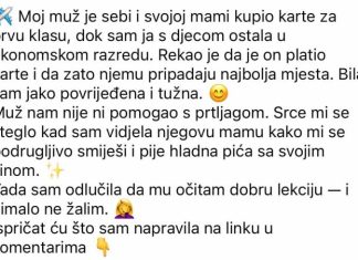 Moj muž je kupio karte za prvu klasu sebi i svojoj mami – a mene s djecom ostavio u ekonomiji
