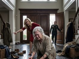 Čuli su smeh iz susedne sobe dok je starija majka klečala u tišini, ribajući cipele pod hladnim naredbama svoje buduće snaje — ali onog trenutka kada je uskršnje zvono na vratima zazvonilo, stranac napolju je ušao sa nečim toliko neočekivanim da su njena moć, ponos i kontrola počeli da se ruše pred svima.