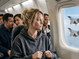 Smejali su se ženi u 22C — dok se dva lovca nisu poravnala sa njenim prozorom, a pilot izgovorio njeno ime tako da je ceo avion zaboravio kako se diše