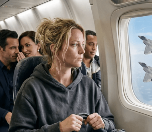 Smejali su se ženi u 22C — dok se dva lovca nisu poravnala sa njenim prozorom, a pilot izgovorio njeno ime tako da je ceo avion zaboravio kako se diše